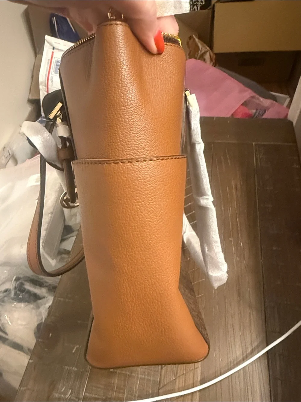 Michael Kors Brown Logo-Print Tote with Tan Trim - Picture 6 of 8